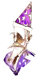 Paul Dukas, compositeur français (1865-1935); caricaturé en sorcier